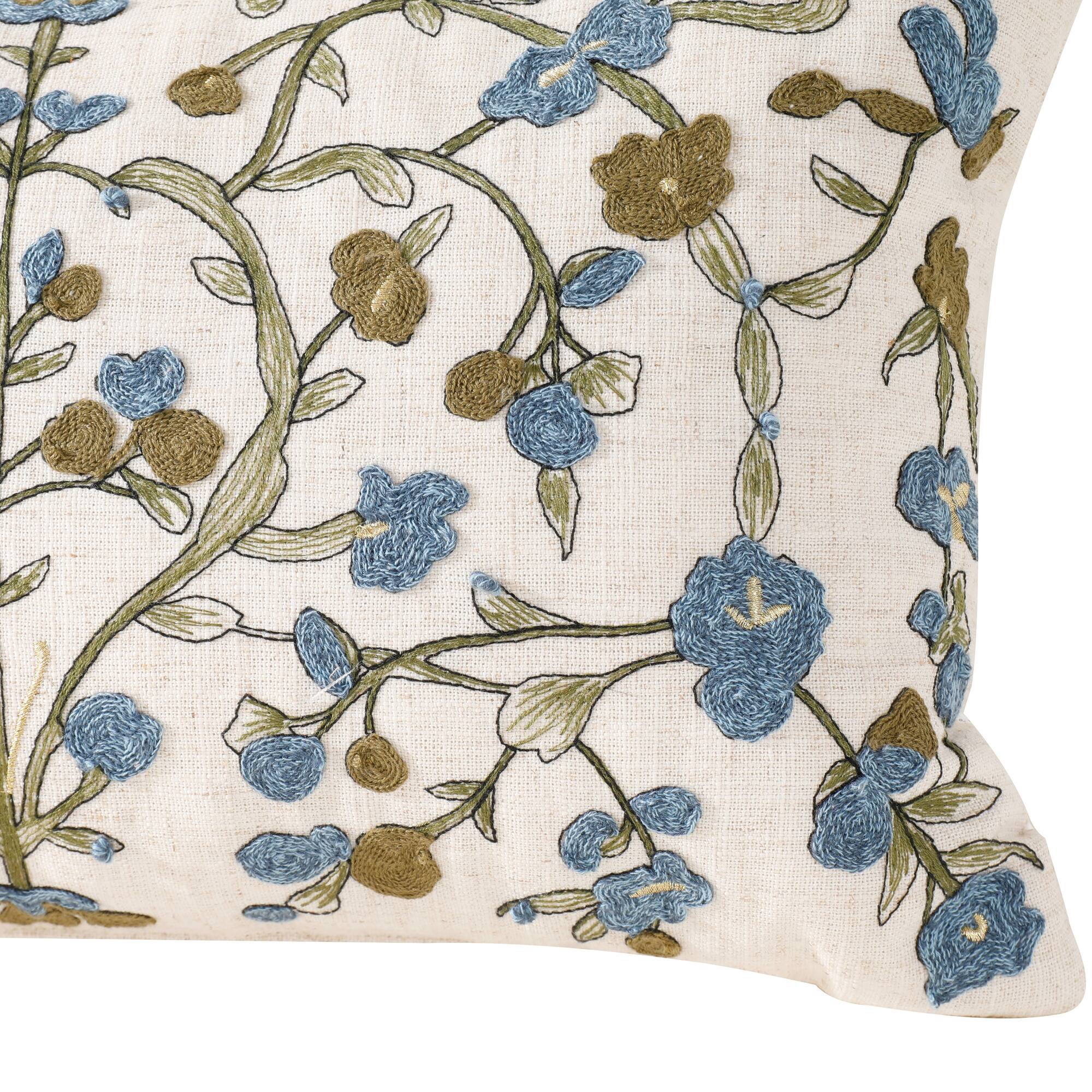 12" x 20" Floral Embroidery Lumbar Pillow by Ashland®